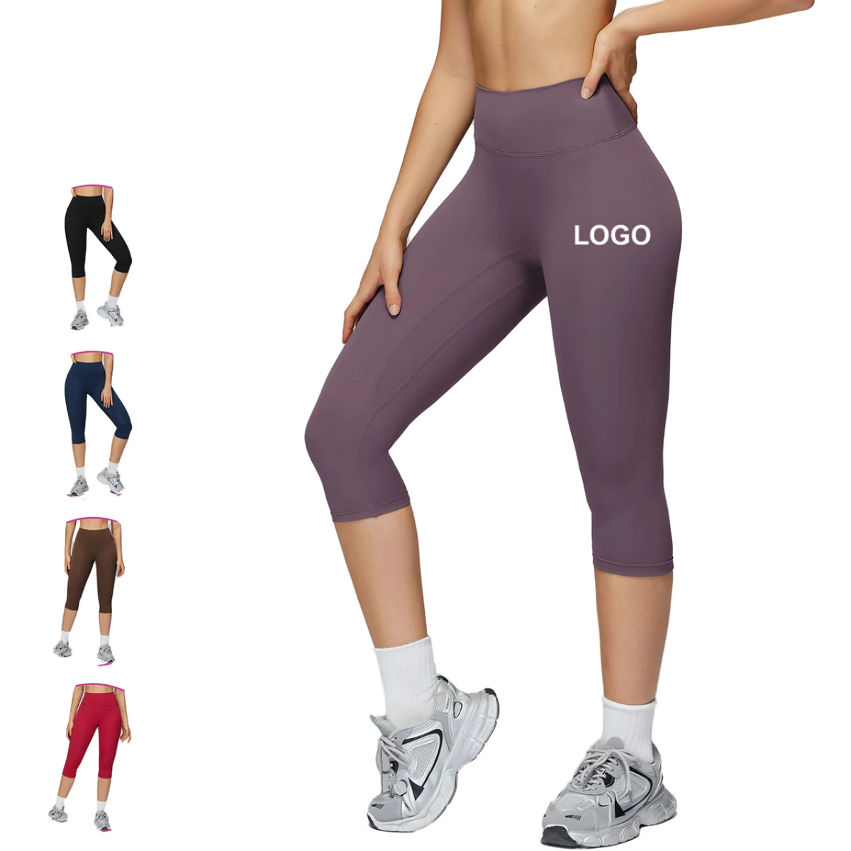 Women's High-Waist High-Elastic Quick-Dry Spandex/Nylon Calf-Length Yoga Pants for Outdoor Running Gym Fitness