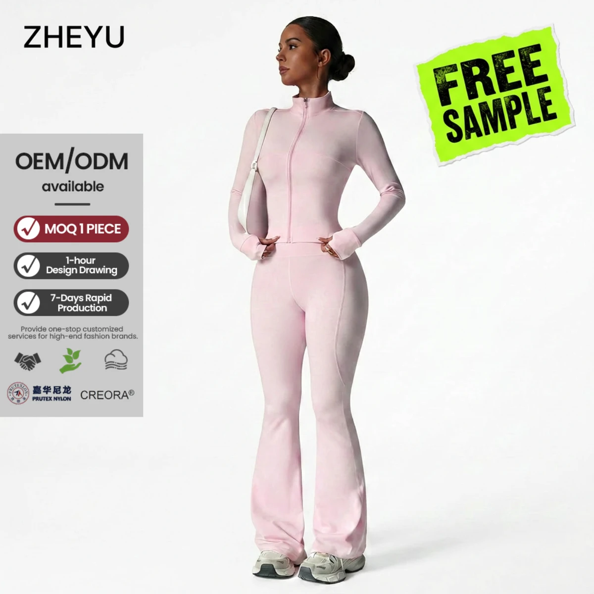 Wholesale Womens Solid Breathable Gym Sets Flared Legging Yoga Pants Stand Collar Tight Fit High Waist Top for Studio Fitness