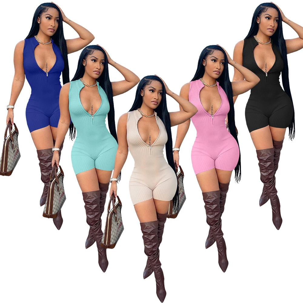 Summer Women Clothing Solid Sleeveless Backless Rompers Women One Piece Jumpsuit Short Yoga Leggings Wear Bodysuit