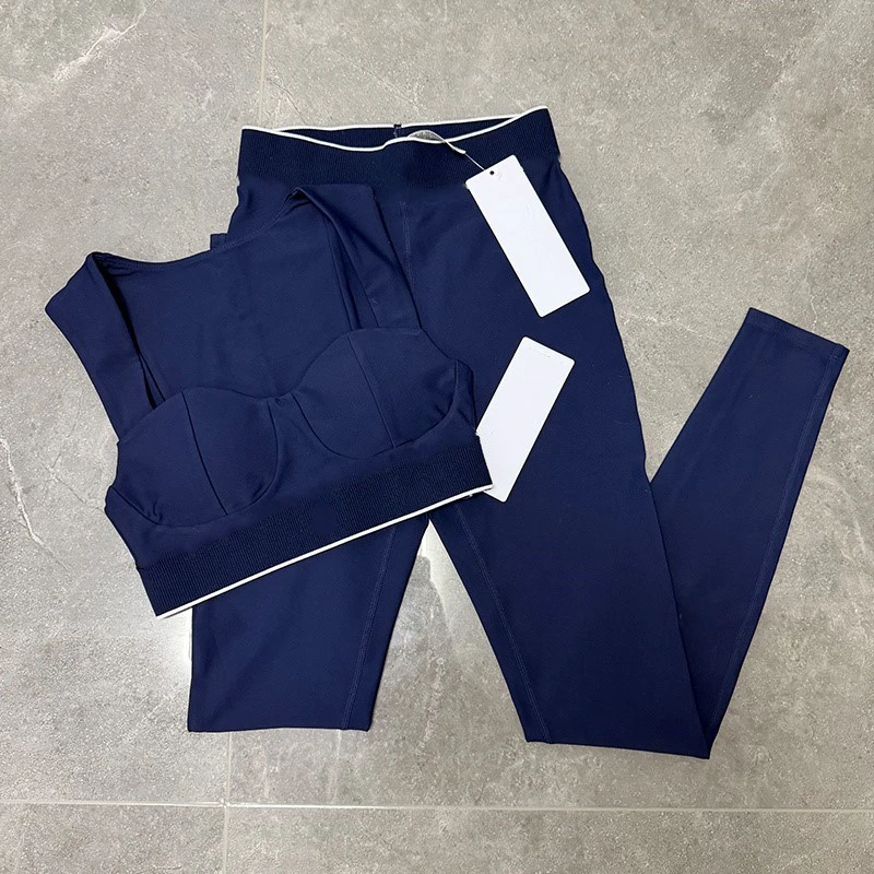 Wholesale Women's High-Waist Yoga Set Seamless Quick-Dry Breathable Eco-Friendly Spandex/Nylon Sports Bra Leggings Striped/Solid