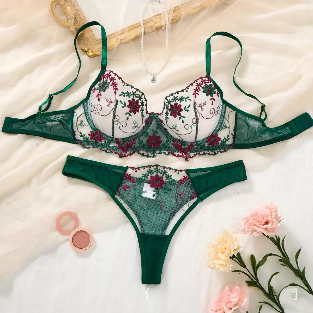 Women's Sexy Half Cup Low-Rise Wire-Free Seamless Bra Panty Set with V-Neck Comfortable Sports Design Polyester Fiber