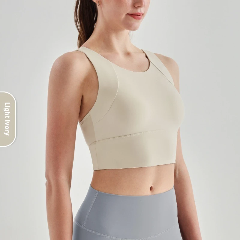 Summer Lightweight Women's Sports Bra Fixed Cup High Strength One-Piece Fitness Vest Shockproof Yoga Top Beautiful Back Front