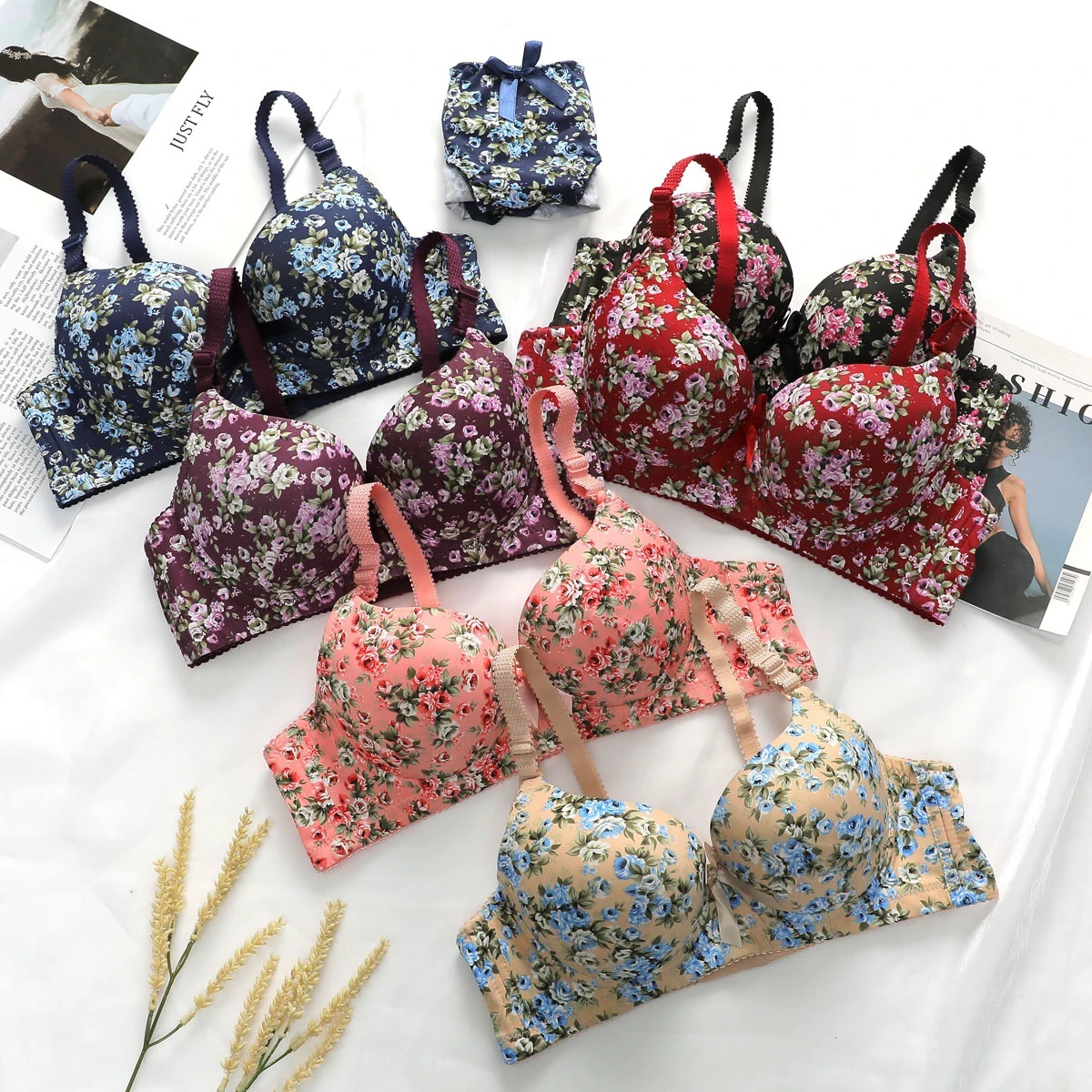 Fashion Design Hot Flower Printed Ladies Underwear Good Quality Bra for Women Size 36 Custom Wholesale