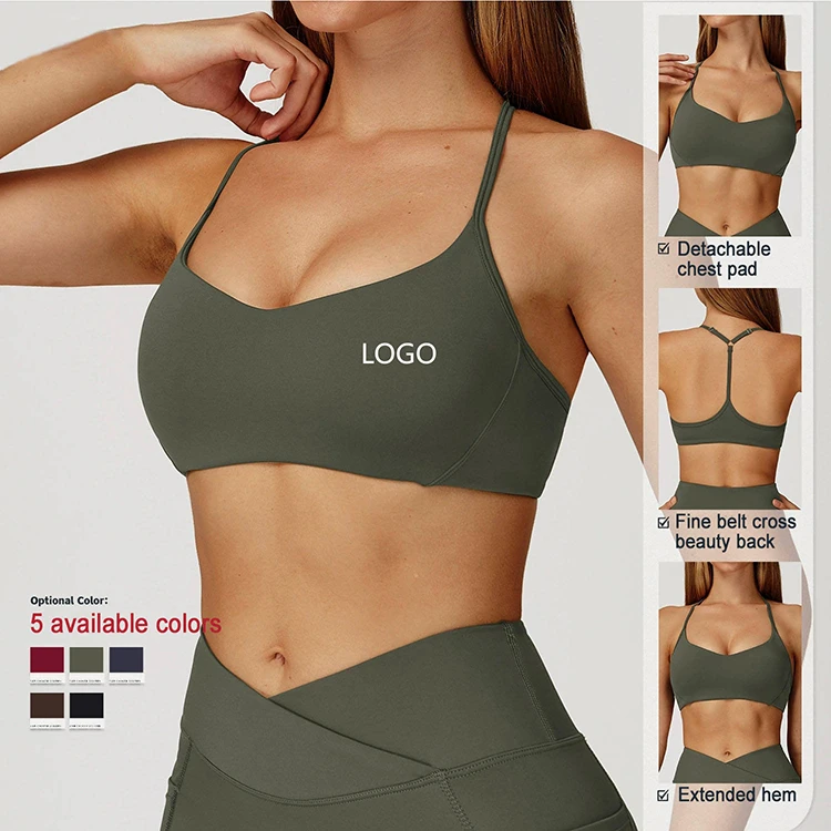 Premium Nude-Feel Yoga Bra Women Thin Shoulder Strap Crisscross Back Moisture-Wicking Quick Dry Fitness Running Sports Bra