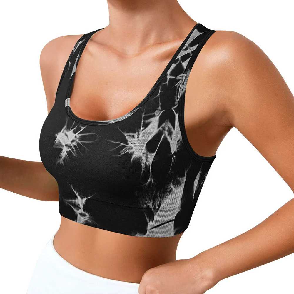 U Neck Breathable High Quality High Support Tie Dye Printed Seamless Shockproof Yoga Sports Bra for Woman Fitness Sports