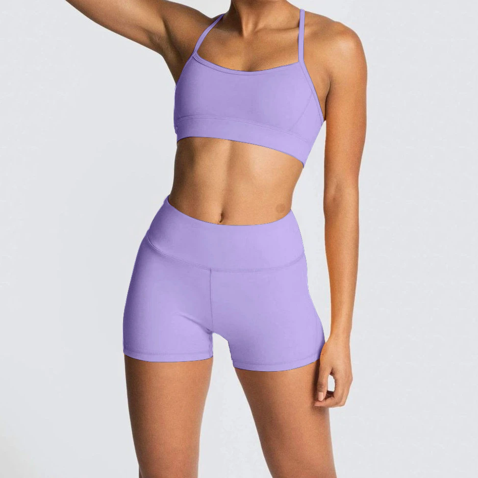2 Piece Yoga Outfits High Waist Shorts and Sportswear Backless Bra Sets Top Quality Women Gym Fitness Set