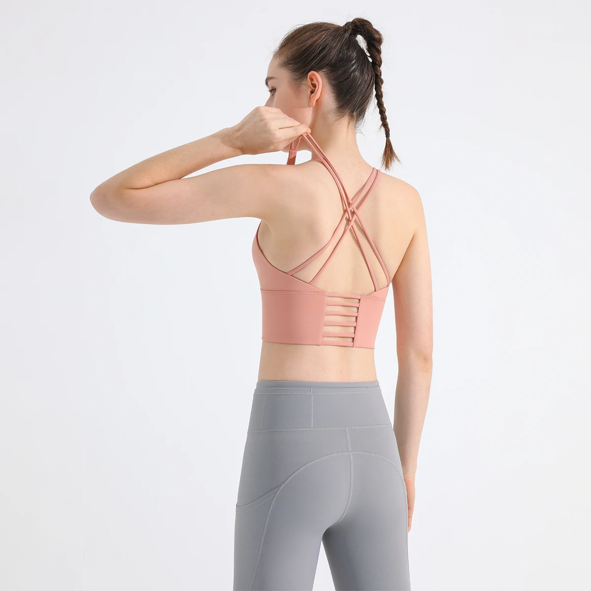 Women High Neck Longline Sports Bra Crisscross Open Back Yoga Workout Crop Tank Fitness Bra Private Label Activewear OEM ODM