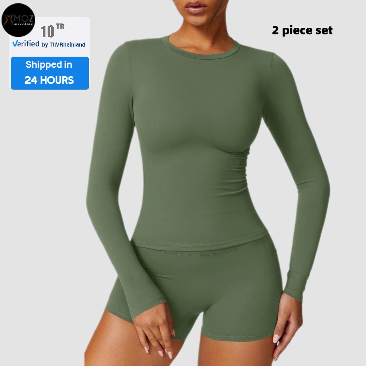 Women's Reversible Fitness Clothing 2-piece Set Breathable Quick-Dry Yoga Gear Long Sleeve T-shirt & Shorts