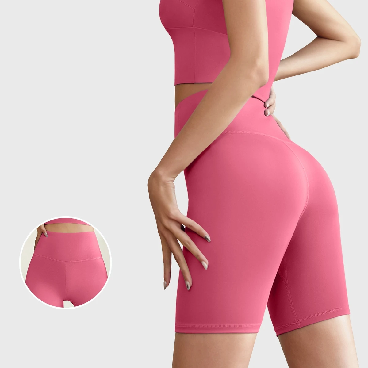 Sports Fitness Women's High-Waist Elastic Tight Pants Butt Yoga Shorts Legging Solid Polyester/Spandex Lightweight Four-Way