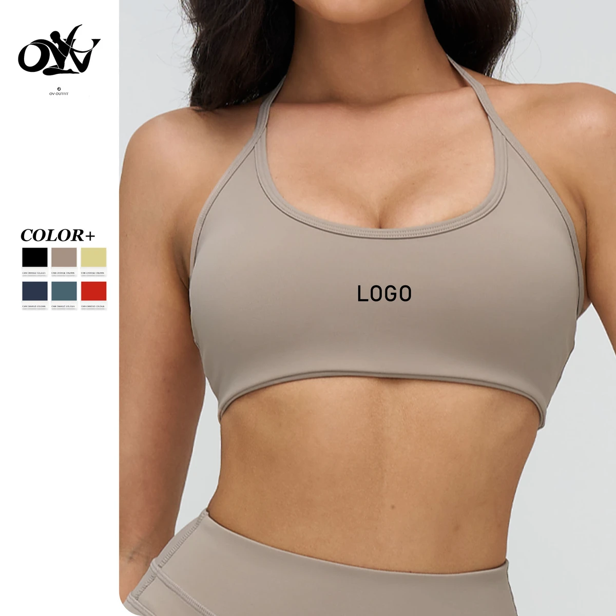 Wholesale Soft Brushed Fabric U-neck Halter Top Breathable Beautiful Back Fitness Sports Bra Simple Fashion Sexy Bra for Women
