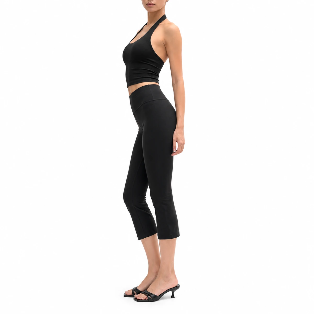 Wholesale Women Yoga Leggings 80% Nylon 20% Spandex Black High Waist 7/8 Leggings Custom Compression Activewear