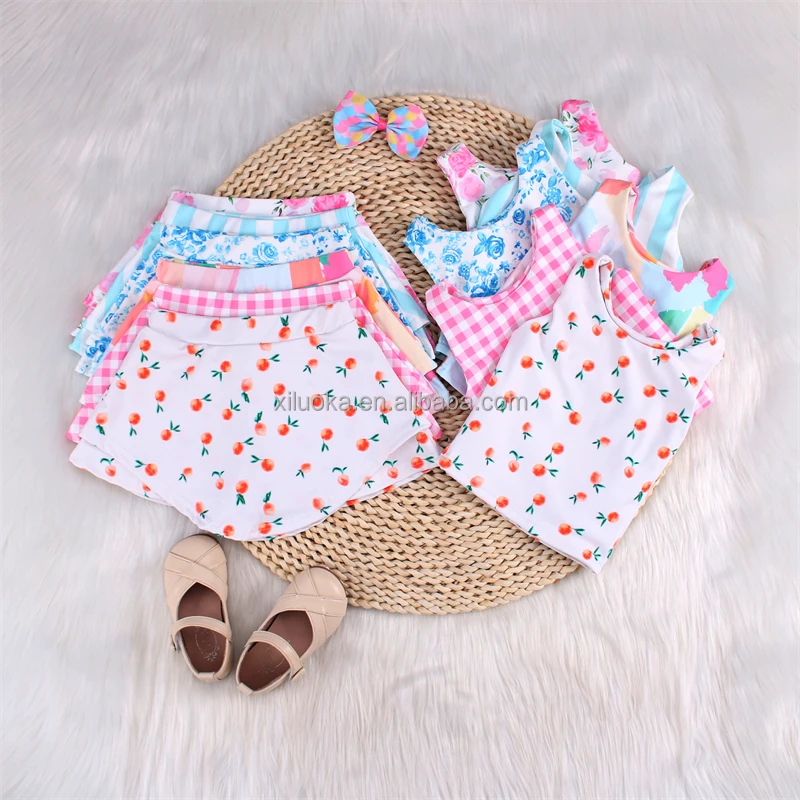 Custom Print Girls Boutique Clothing Sets Summer High Waist Fitness Yoga Skort Set