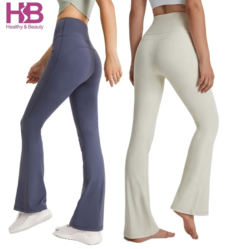HB High Elastic Waist Tummy Control Wide Leg Yoga Pants Women Gym Fitness Workout Loose Fit Bell Bottom Quick Dry Breathable