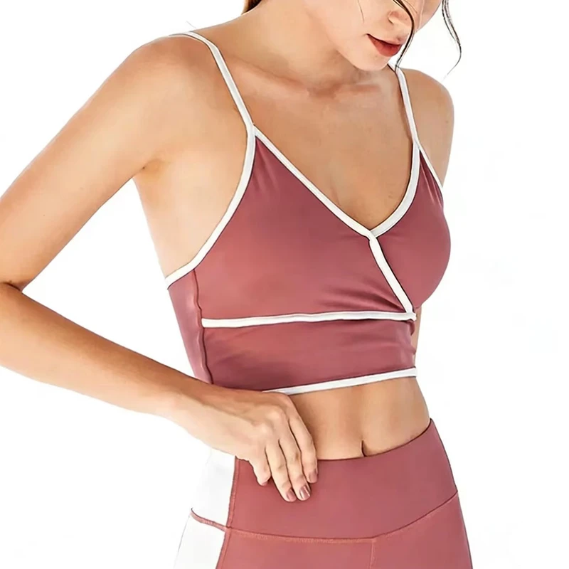 First Bra for Teen Girls Quick Drying Outdoor Sports Yoga Gym Fitness V-neck Bras Contrast Color Dance Wear Top Apparel