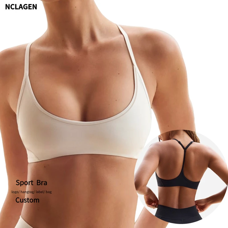 Hot Selling Lightweight Sports Bras for Women Halter High Support Workout Breathable Quick Dry Four-Way Stretch Deep U Neck Gym