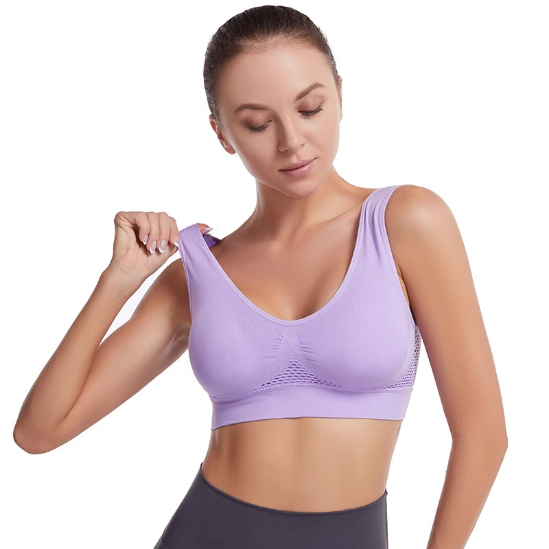 Yoga Sports Bra High Support Lightweight Breathable Cut Out Mesh Plus Size Wire-Free Vest for Women