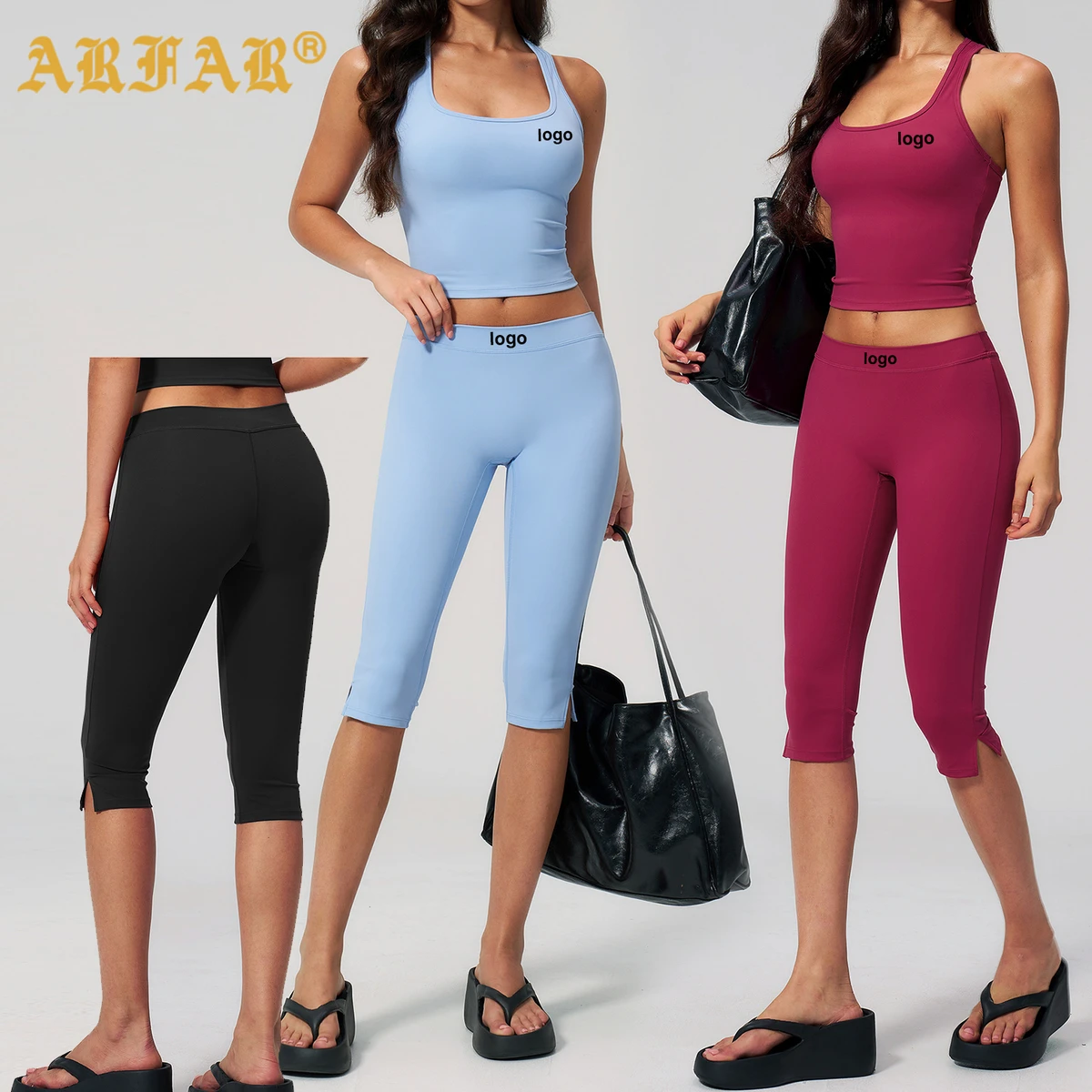High Quality Workout Capri Leggings Split Hem Butt Lifting Design Yoga Cropped Tights for Cycling Home Shaping Sportswear