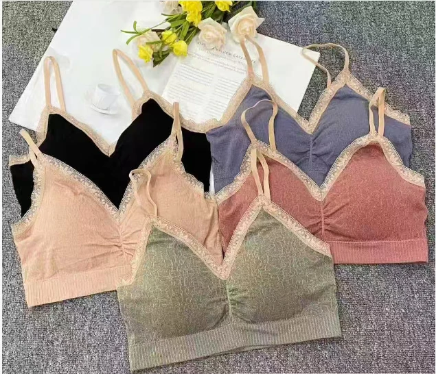 8395#Low Price Inventory Stock Women's Breathable Wireless Bra Lace Seamless Tube Top Thin Straps Sports Bra Comfortable Push up