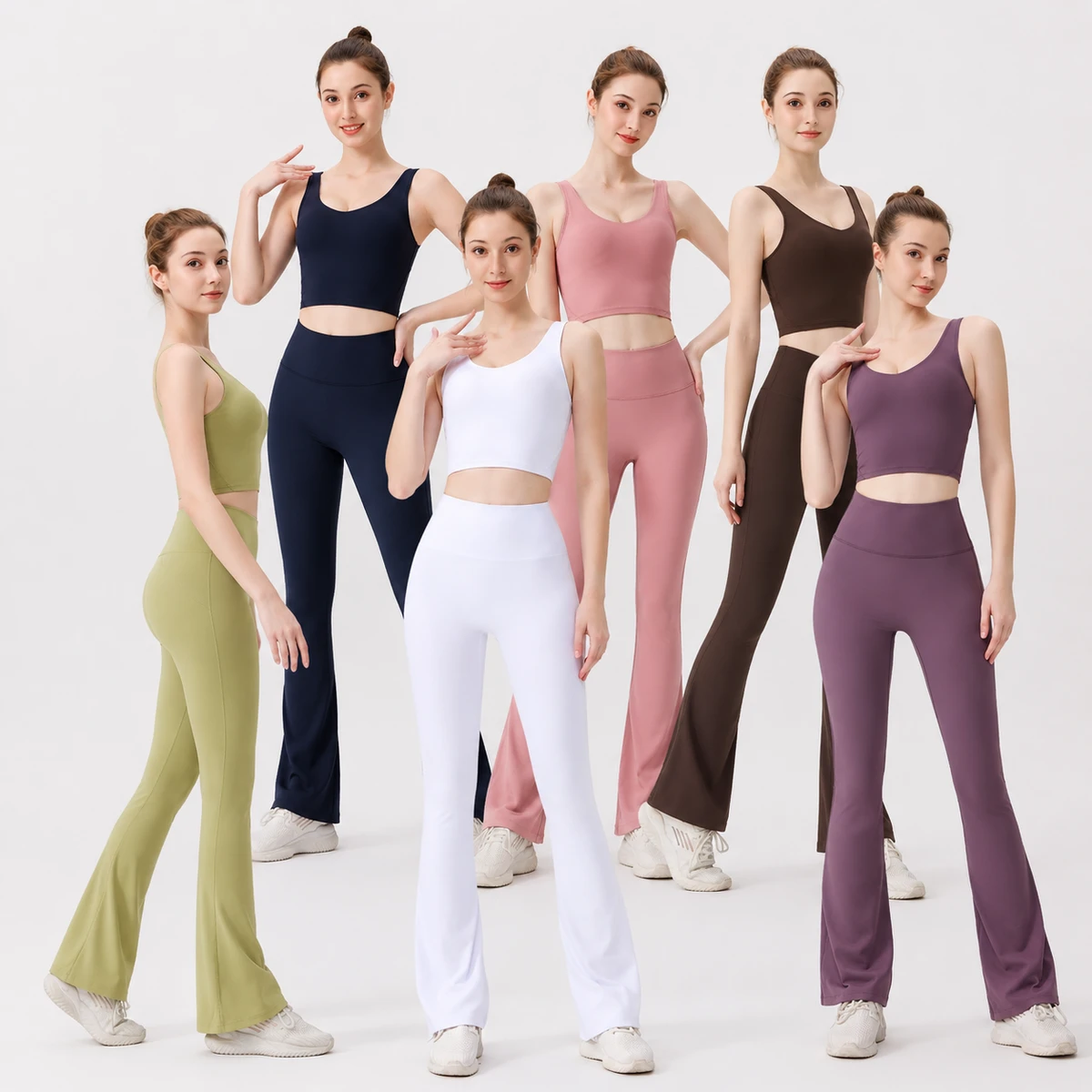 Luluuuu Summer Plus Size Off-the-Shoulder Solid Light Bra Flare Pants 2-Piece Set Breathable Seamless Eco-Friendly Four-Way