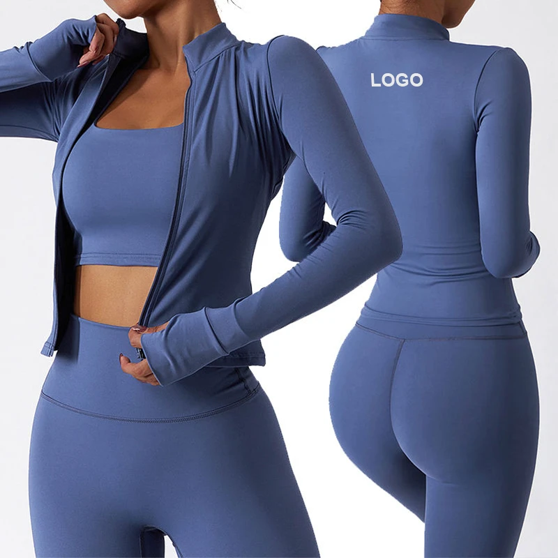 OEM Customized Women's Sports Wear Outfit Breathable Wholesale Gym Jacket Leggings Yoga Tracksuit Lace Front Elastic Waist