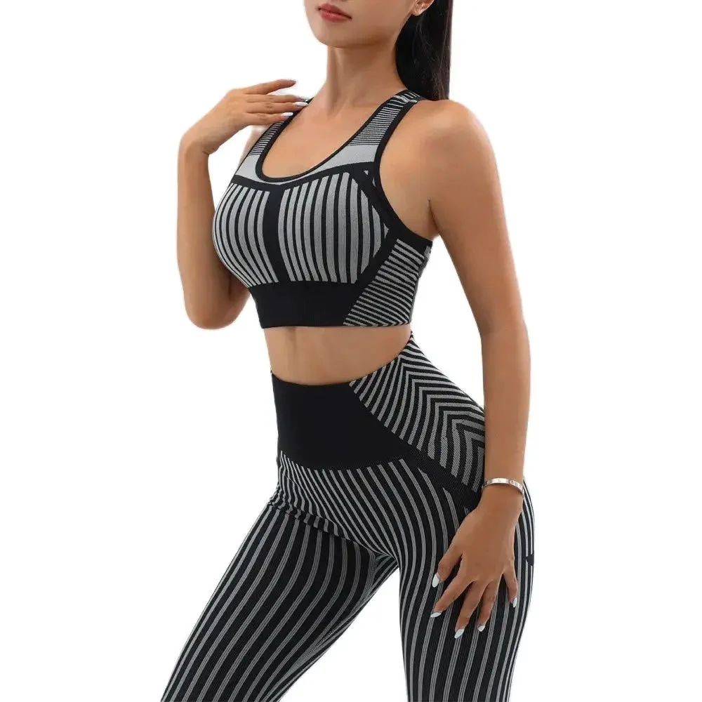 2PCS Women Solid Breathable Seamless Yoga Set Gym Sportswear Fitness Sleeveless Crop Top Mid Elastic Waist Leggings