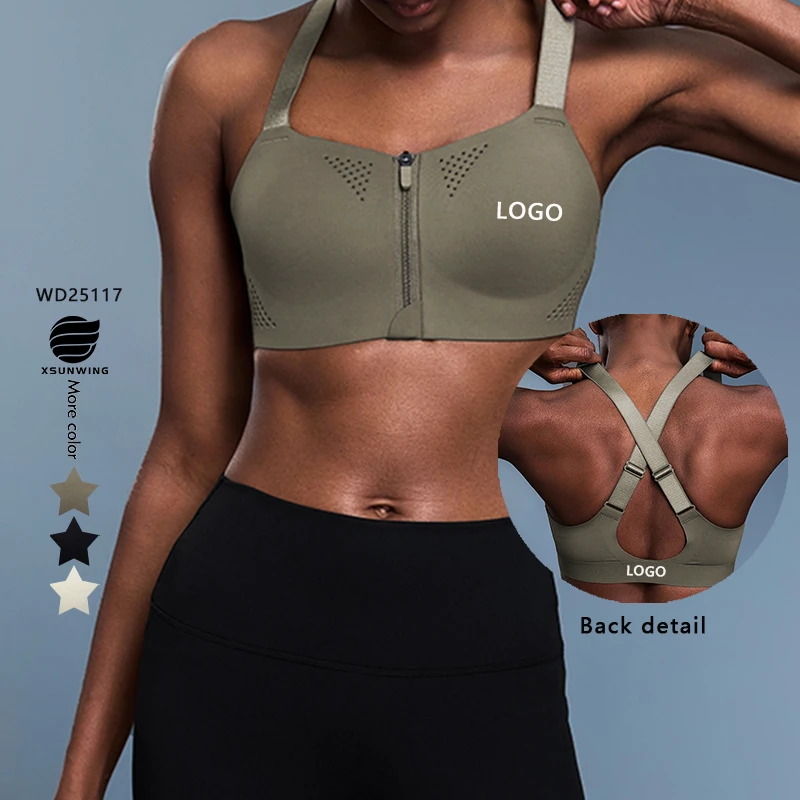 Xsunwin High Support Front Zipper Fitness Yoga Bra Adjustable Straps Lightweight Active One Piece Sports Bra for Women WD25117