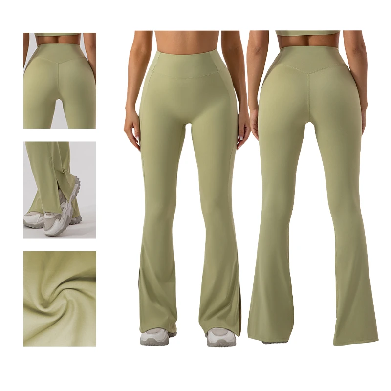 Women High Waist Comfort Soft Quick Dry Open Leg Leggings Dance Flare Yoga Fitness Pants Casual Pants