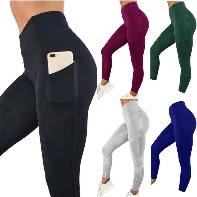 Wholesale Women's High Waist Yoga Leggings Push-up Running Workout Custom Breathable Quick-Dry Gym Sports Pants with Pockets