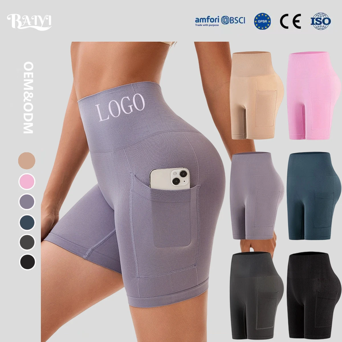 OEM Women's Leggings High-Waisted Tummy Control Yoga Pants Side Pockets High-Elasticity Wrinkle-Resistant Cycling Sports Pants