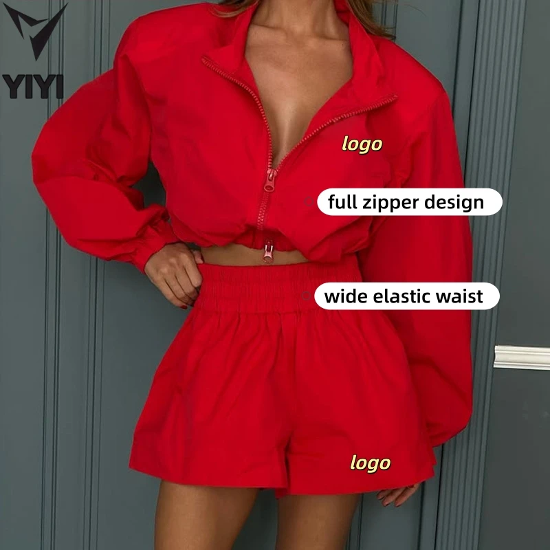 Hot Sale Women Lapel Neck Long Sleeve Zipper Jacket High Waist Loose Slim Fit Shorts Women Leisurewear Activewear Yoga Sets
