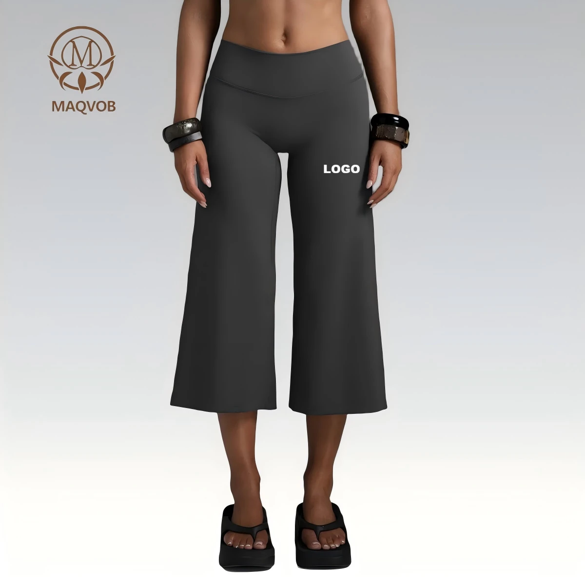 MAQVOB EU US Size Luxury Quality Custom Women Wide Leg Capri Pants Yoga Loose Straight Casual Workout High Waist Cropped Pants