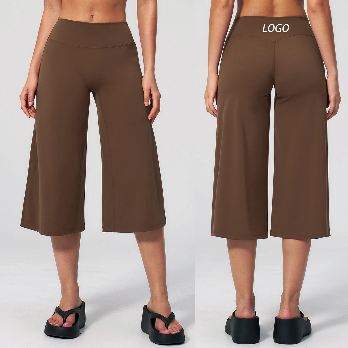Women's High Waist Wide Leg Sports Pants Yoga Capri Pants Casual Yoga Cropped Culottes