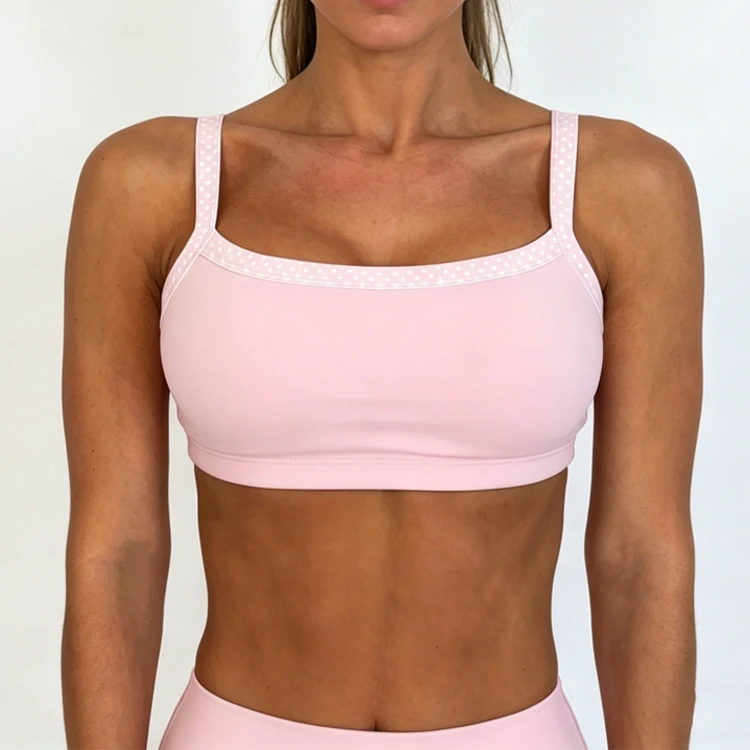 Custom Contrasting Colors Breathable Quick Dry Workout Fitness Four-Way Stretch White Polka Fitness Gym Women Yoga Sports Bra