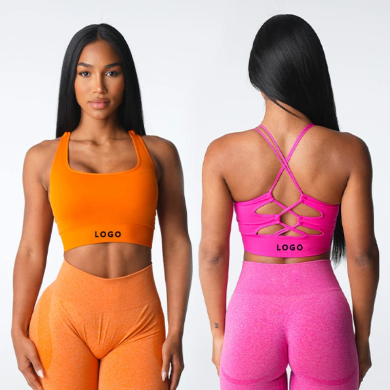 Padded Strappy Sports Bras for Women Criss-Cross Back Medium Support Workout Running Yoga Bra