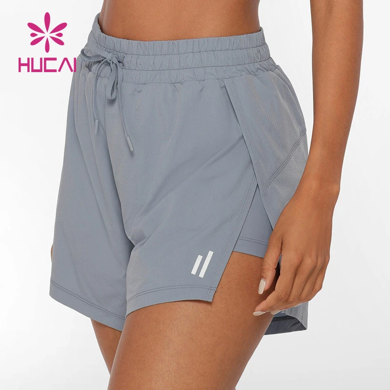 Custom New Womens Soft Breathable Fitness Shorts Solid Color Elastic Waist Hem Cut 2 In 1 Training Shorts Yoga Shorts