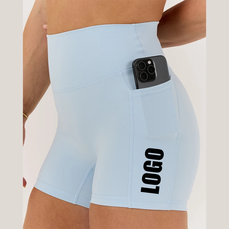 OEM Custom Quick Dry Soft Running 4-way Stretch High Waist Butt Lift Pocket Gym Fitness Sports Yoga Shorts for Women