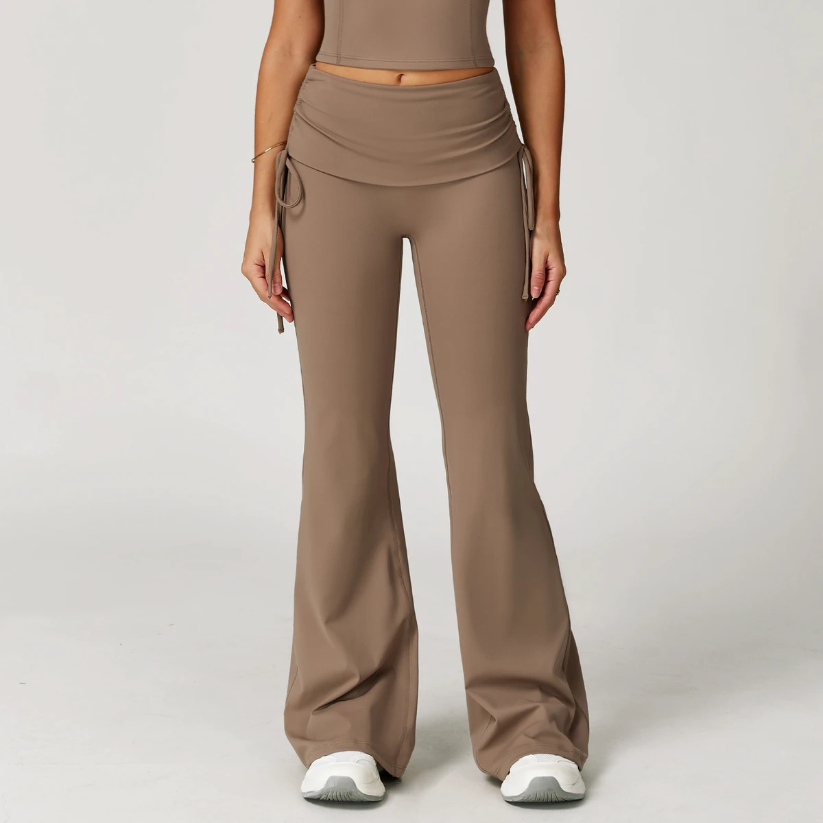 Women's High-Waisted Flared Yoga Pants Folded Loose-Fitting Wide-Leg Solid Outdoor Running Fitness Flared Pants Long Slimming