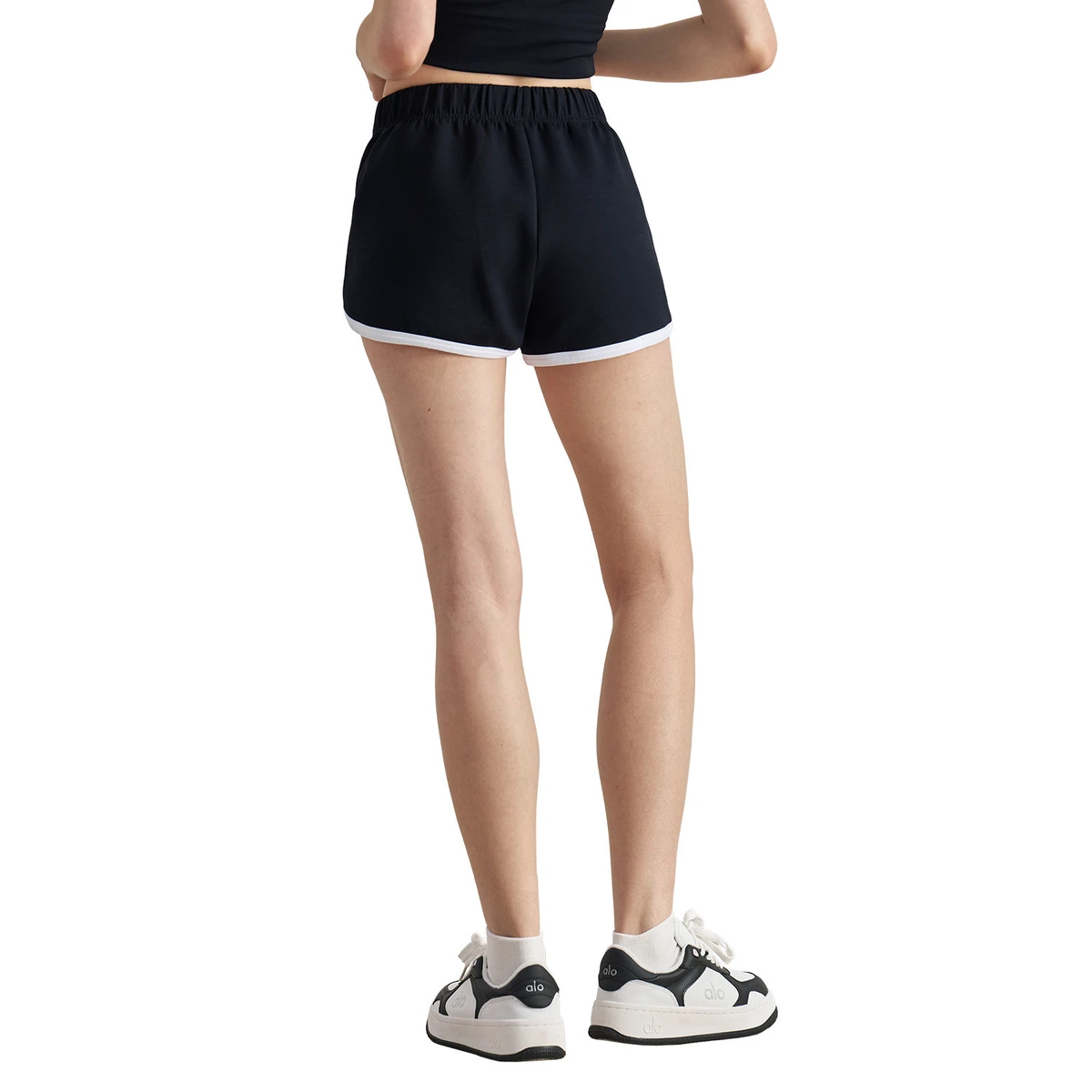 Women's Retro High Waist Elastic Sports Shorts Color Block Pattern with Hem Slit Outdoor Yoga & Casual Style for Spring Summer