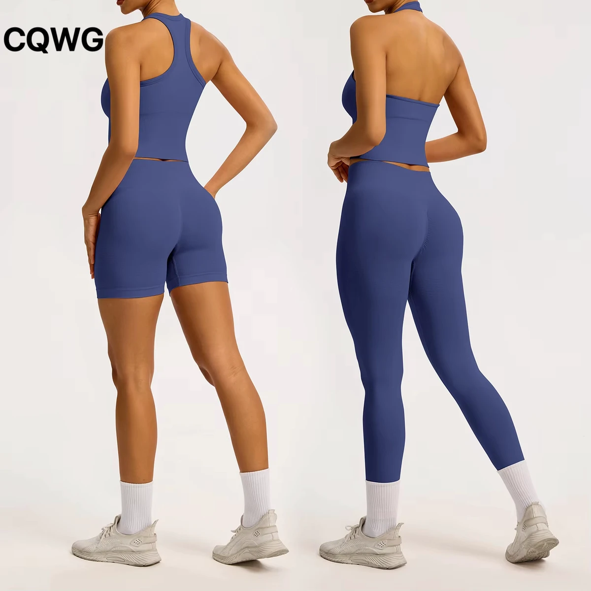 Seamless Breathable Hanging Neck Beauty Back Gym Fitness Yoga Bra Set High Waist Peach Lift Hip Running Sports Pants 2pcs Set