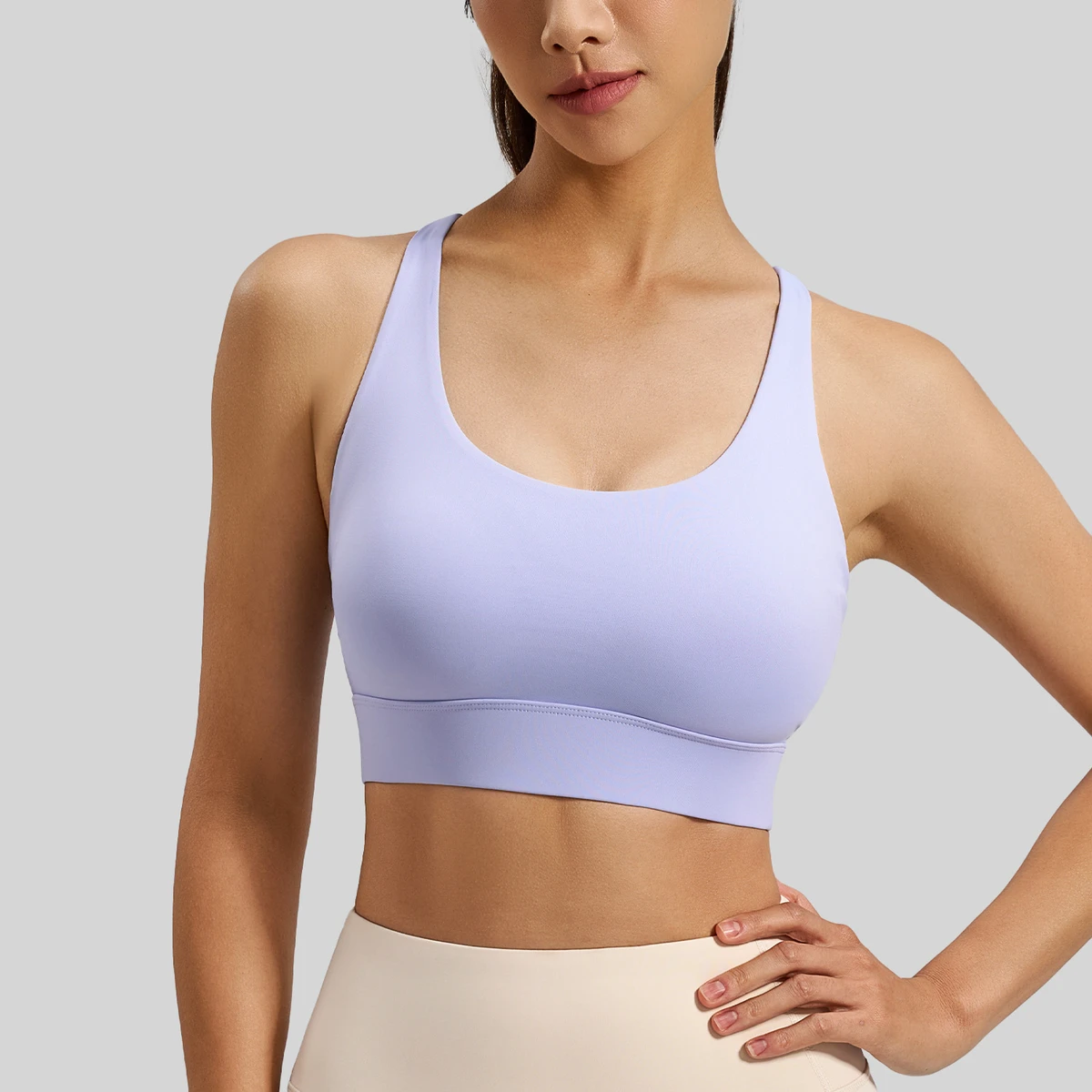 Spandex/Polyester Mesh Back Crisscross Straps Sports Bra Beautiful Back Top High Strength Shockproof Yoga Fitness
