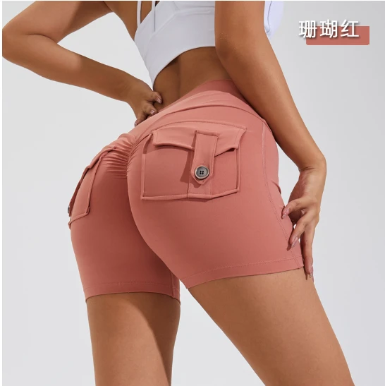 Fitness Pocket Shorts High Waist Tight Ass Yoga Fitness Jump Exercise Pants Droppshipping by Yanwen