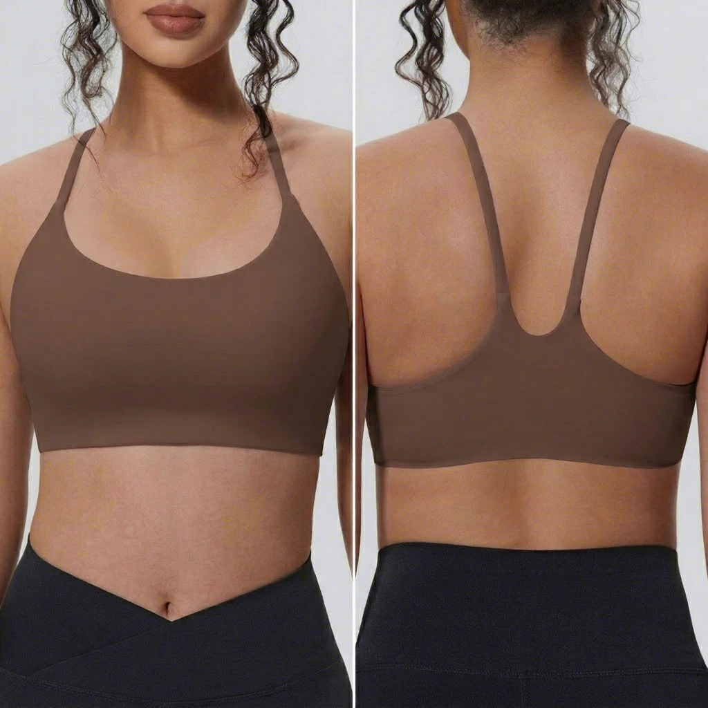 New Solid Color Double-sided Spandex/Nylon High Support Breathable Tight Gathered Crisscross Straps Women's Brassiere Removable