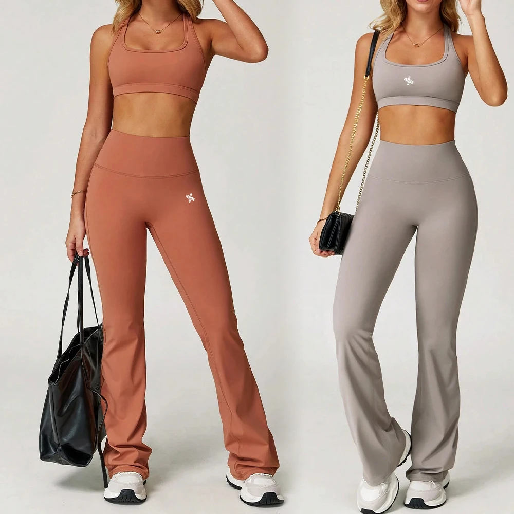 Custom Womens High Waist Flare Yoga Leggings Butt Lift Tummy Control Elastic Gym Workout Leggings
