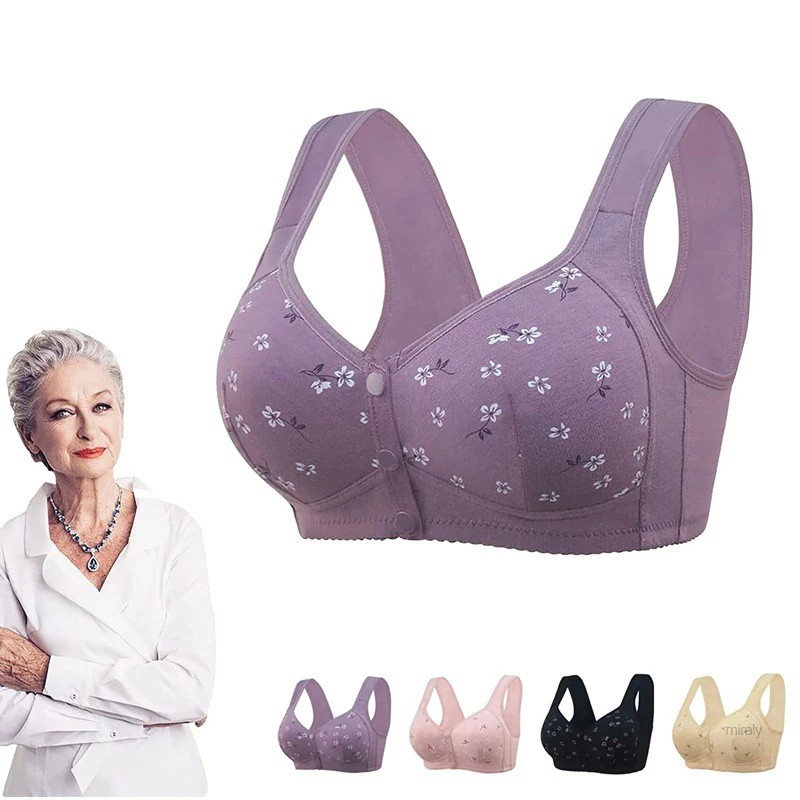 Comfortable Elderly Daisy Bras Front Snaps Women Wireless Brassiere Front Button Closure Underwear Sport Bra Tank Tops