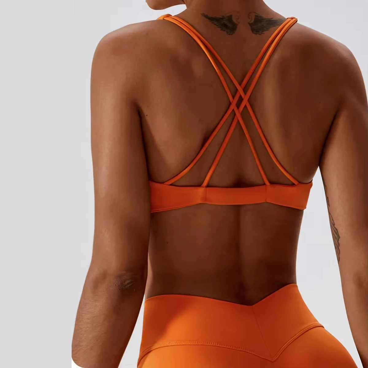 Custom Logo Sexy Open Cross Back Gym Nude Top Fitness Twist Double Strap Push up Yoga Sports Bra for Wome