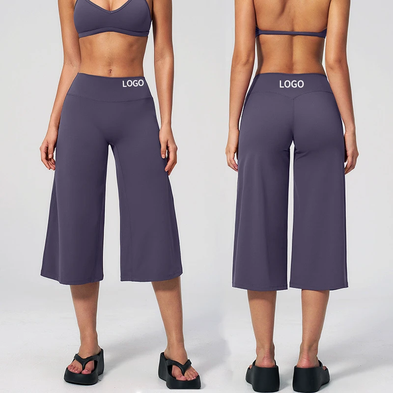 High Quality High Rise Crop Wide Leg Yoga Pants Private Label Multiple Colors Gym Lounge Trousers