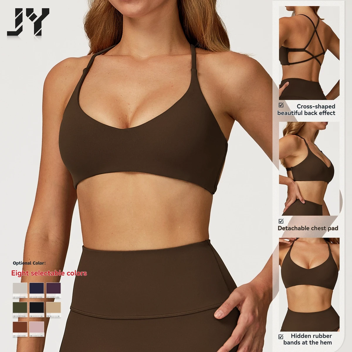 Women Sports Bra Sexy Cross Back Push up Fitness Bra Tights Yoga Vest High Strength Shockproof Gym Sports Tops With Chest Pad