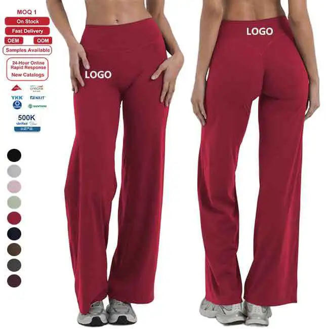 Womens Custom Quick Dry Solid Color High Waisted Flare Yoga Pants Stretch Fit Workout Leggings Gym Training Activewear Legging