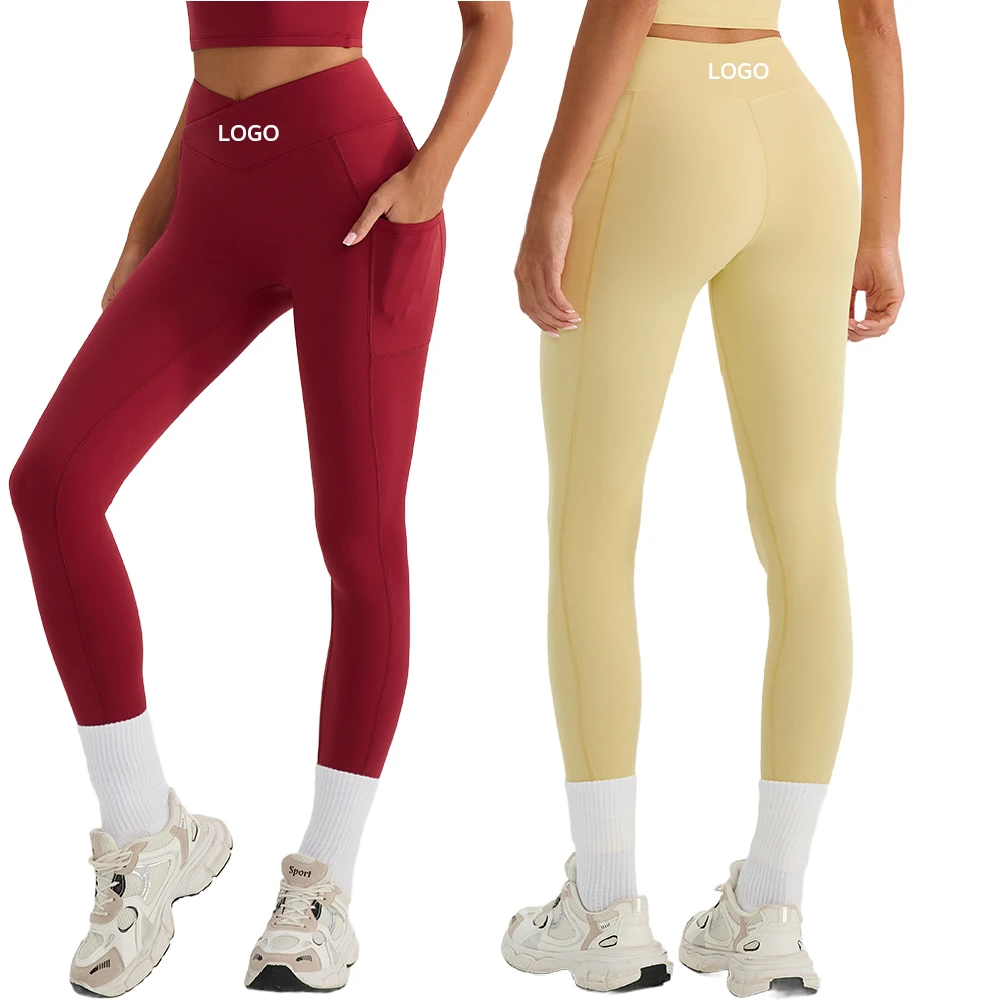 Summer Breathable Quick-Dry Fitness Running Shorts with Two Pockets High-Waisted Cross-Front Yoga Pants