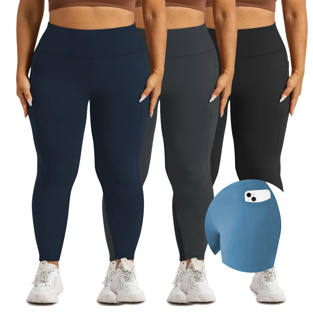 Wholesale Plus Size Women's Summer Yoga Pants High Waisted High-Stretch Slim Fit Velour Cropped Side Pockets